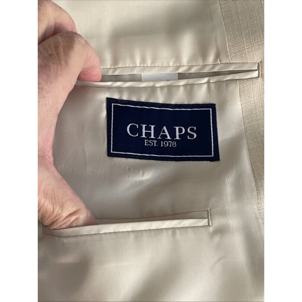 CHAPS 48R Basket weave Cream Sport Coat Poly Viscose Men Blazer 2 Button Jacket - Picture 16 of 16